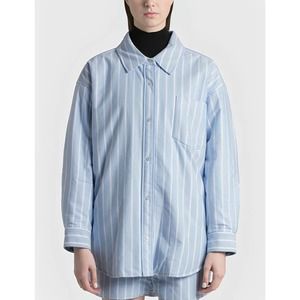 Alexander Wang Oxford Padded Shirt Jacket Small Blue Striped Relaxed Fit Cotton